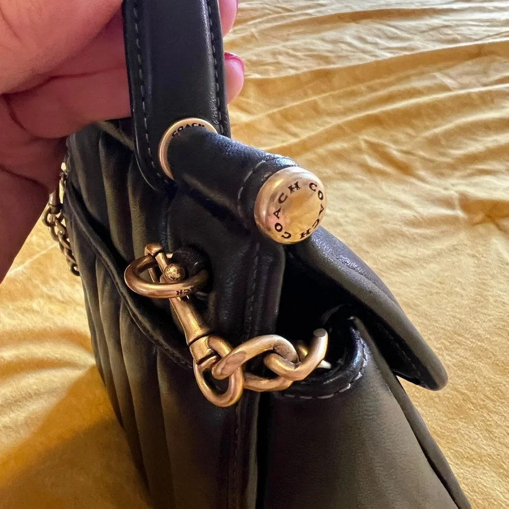 Coach Black Leather Satchel with Gold Accents - Picture 3 of 9